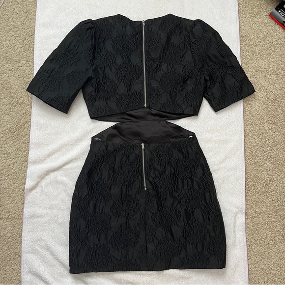 Lulus Romantic Reunion Black Jacquard Cutout Short Sleeve Mini Dress Size Small - Picture 4 of 10